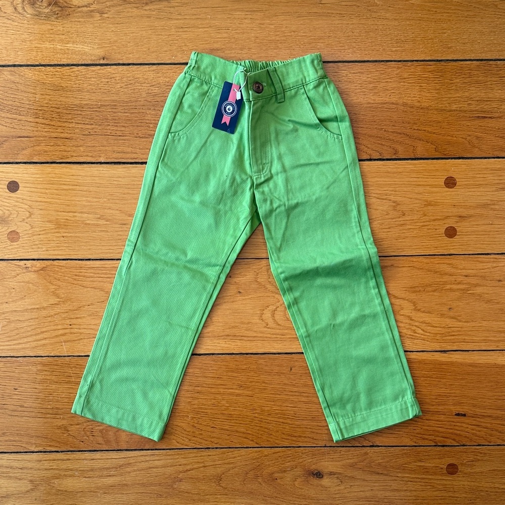 Boys' Bright Green Casual Pants with Elastic Waist